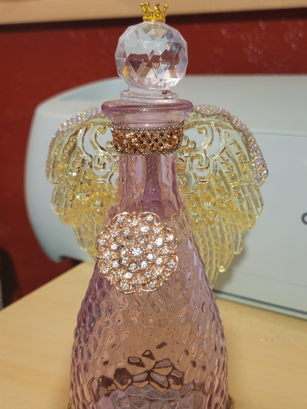 Handmade Color Changing Purple Glass Angel Bottle with Gold Accents